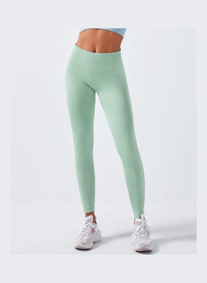 Breathable Moisture-Wicking High-Waist Compression Leggings Light Green - Image 1