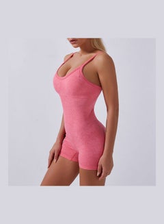 Women Spaghetti Straps Jumpsuits Yoga Workout Sportswear Solid Casual Rompers Pink