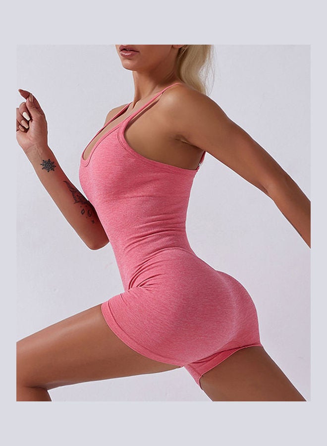 Generic - Women Spaghetti Straps Jumpsuits Yoga Workout Sportswear Solid Casual Rompers Pink - Image 1