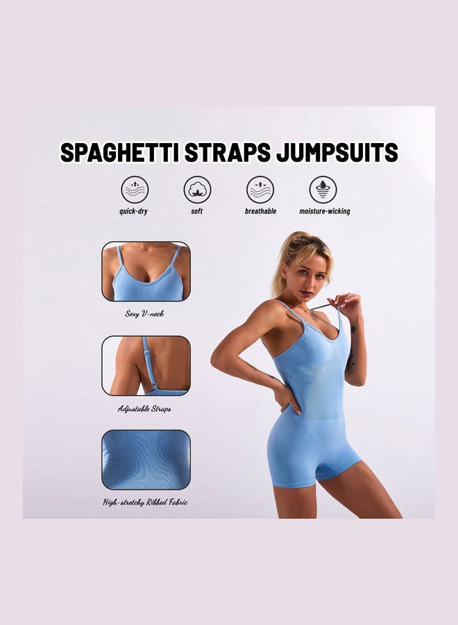 Women Spaghetti Straps Jumpsuits Yoga Workout Sportswear Solid Casual Rompers Yellow  - Image 5