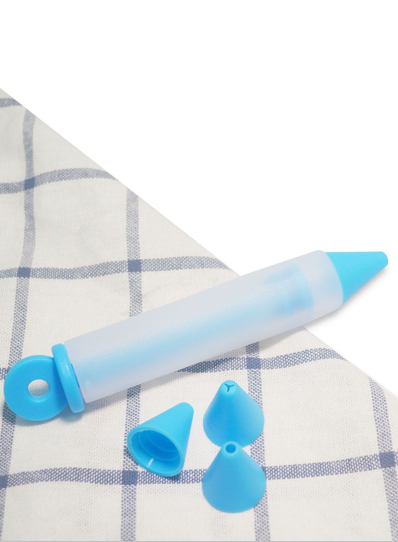 Amal - Piping Syringe With 4 Tips - Silicone - Reusable - Cake Decorating Tools - Baking Tools - White/Blue White/Blue - Image 1
