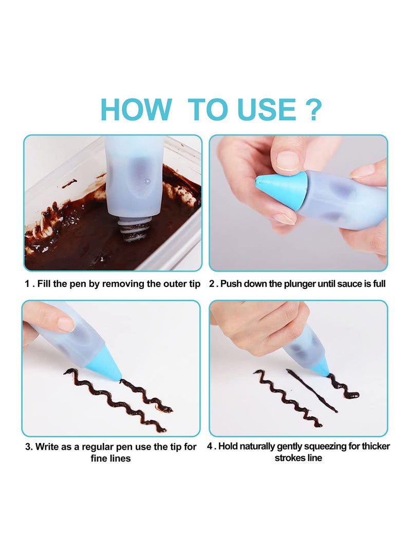 Amal - Piping Syringe With 4 Tips - Silicone - Reusable - Cake Decorating Tools - Baking Tools - White/Blue White/Blue - Image 1