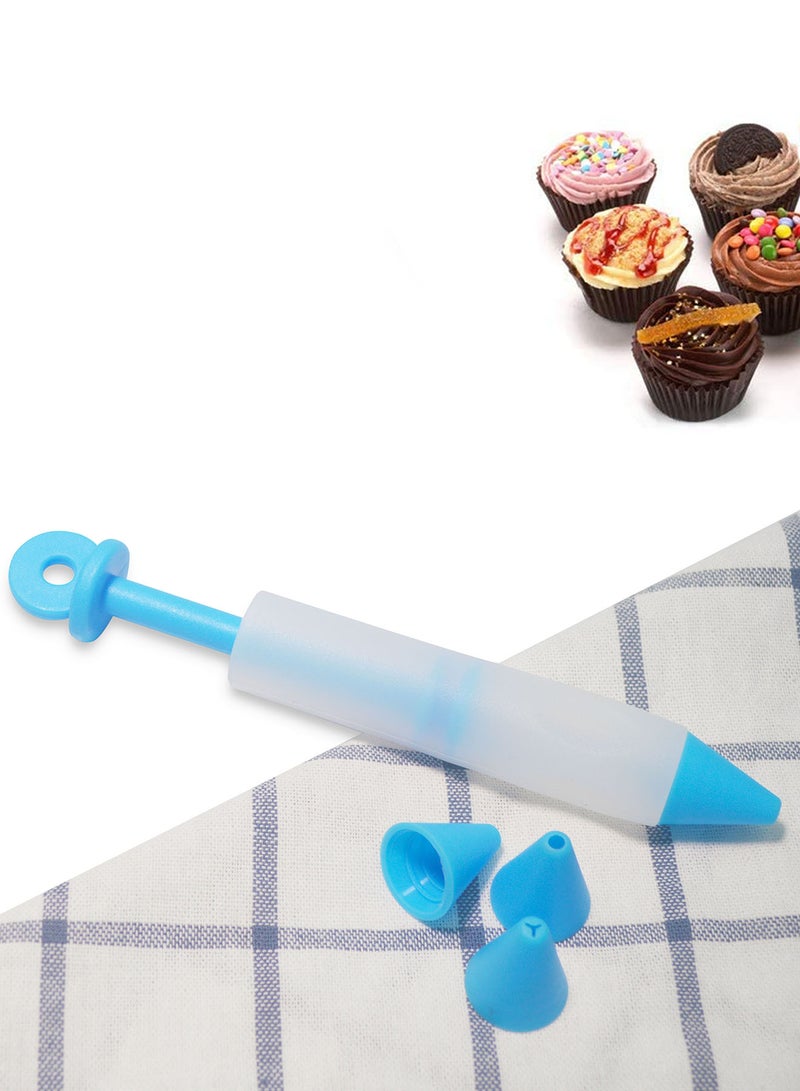 Amal - Piping Syringe With 4 Tips - Silicone - Reusable - Cake Decorating Tools - Baking Tools - White/Blue White/Blue - Image 1