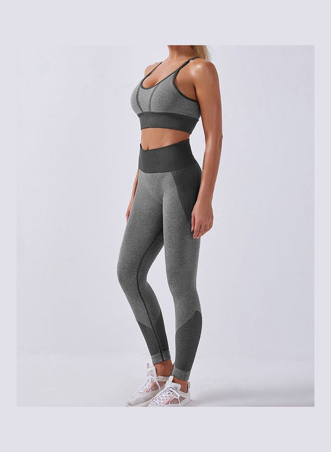 Women Workout Set Bra Tights Suit Adjustable Straps High Waist Leggings Dark Grey - Image 2