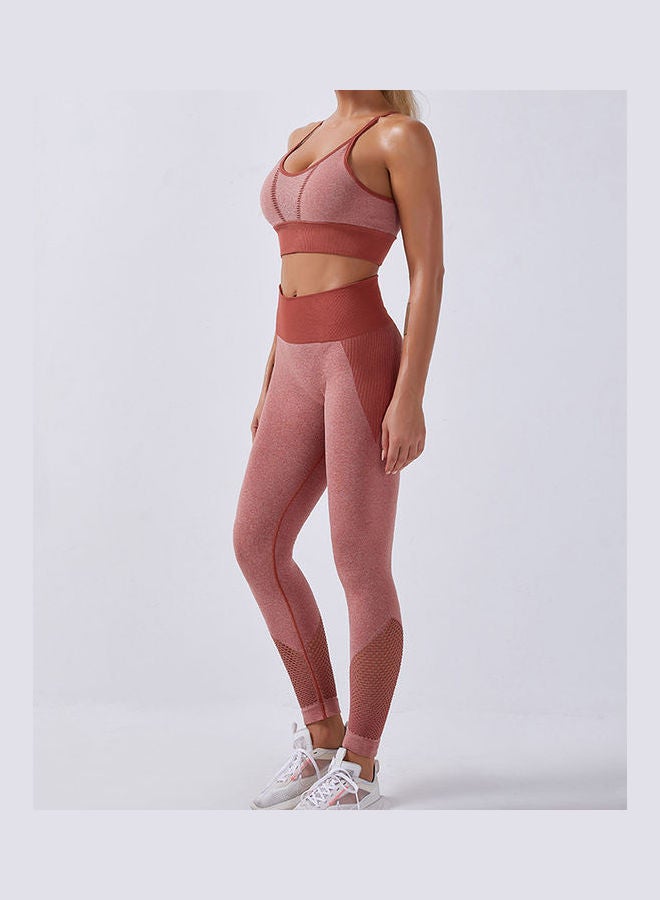 Women Workout Set Bra Tights Suit Adjustable Straps High Waist Leggings Pink - Image 2