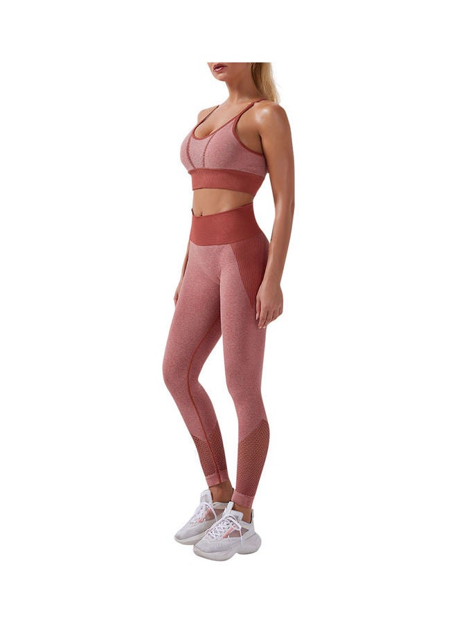 Women Workout Set Bra Tights Suit Adjustable Straps High Waist Leggings Pink - Image 2