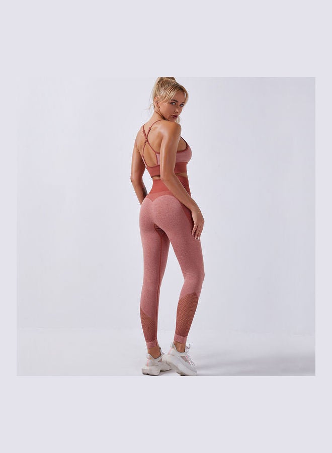 Women Workout Set Bra Tights Suit Adjustable Straps High Waist Leggings Pink - Image 3