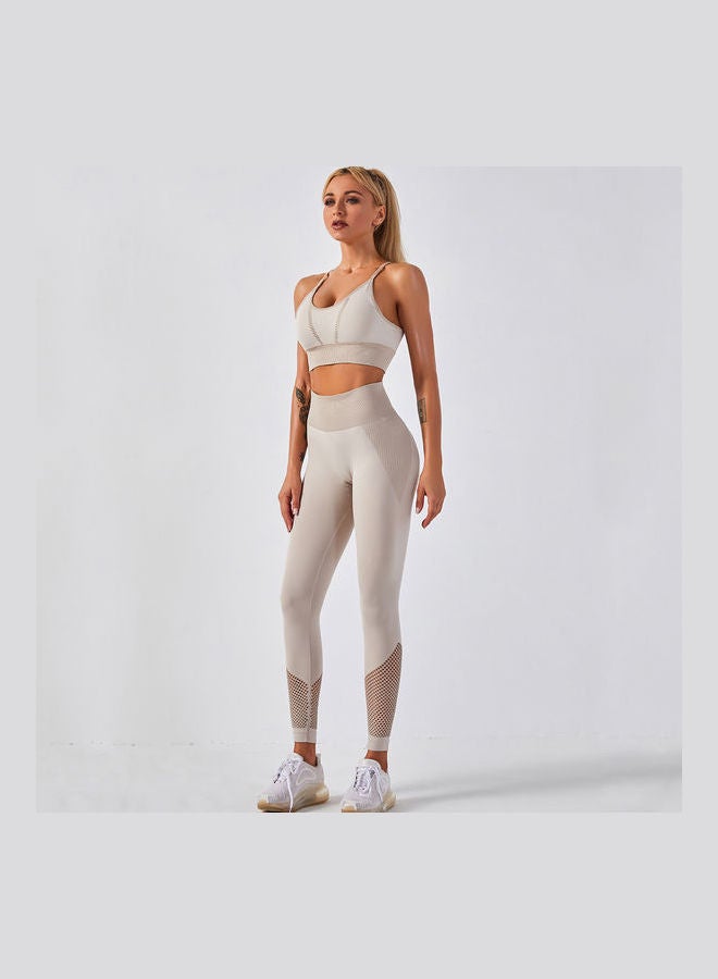 Women Workout Set Bra Tights Suit Adjustable Straps High Waist Leggings Grey - Image 1