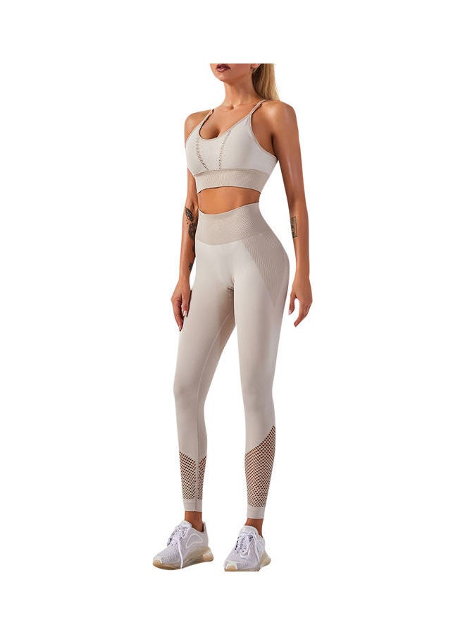 Women Workout Set Bra Tights Suit Adjustable Straps High Waist Leggings Grey - Image 2