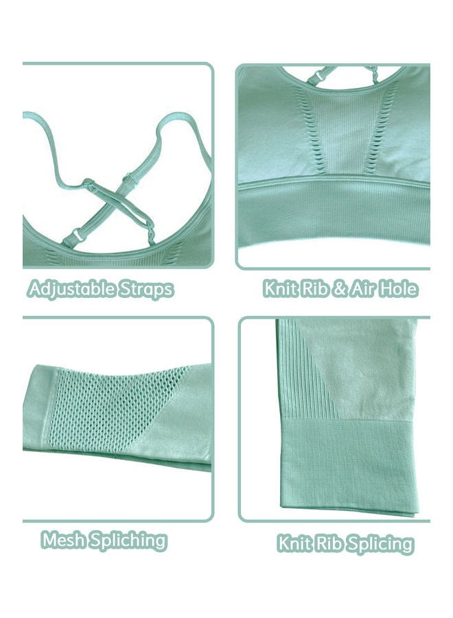 Women Workout Set Bra Tights Suit Adjustable Straps High Waist Leggings Light Green - Image 4