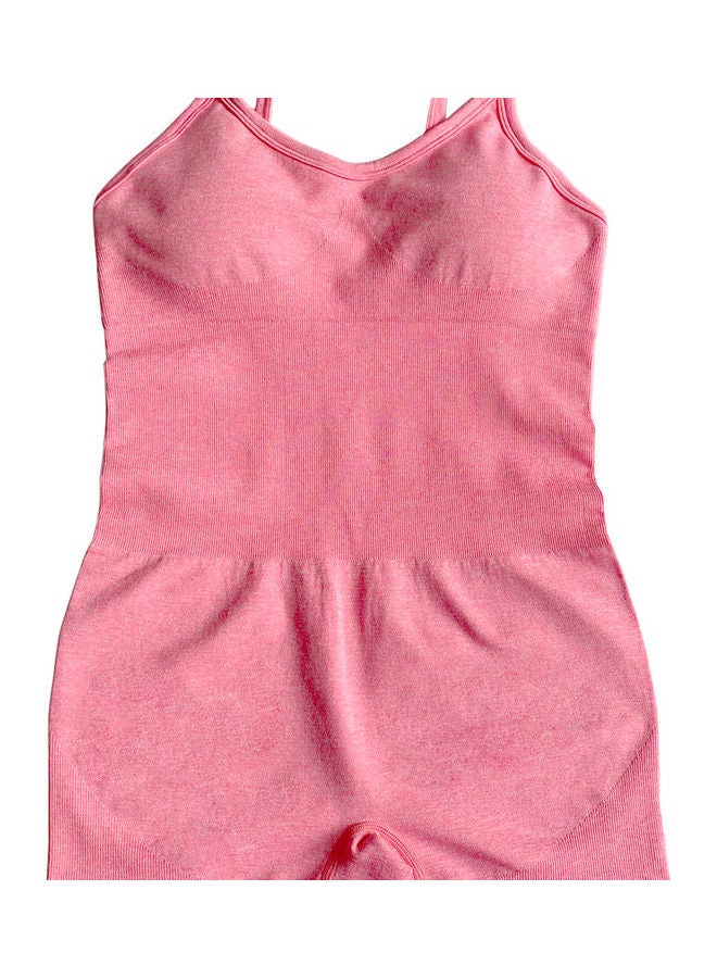 Women Spaghetti Straps Jumpsuits Yoga Workout Sportswear Solid Casual Rompers Pink  - Image 2
