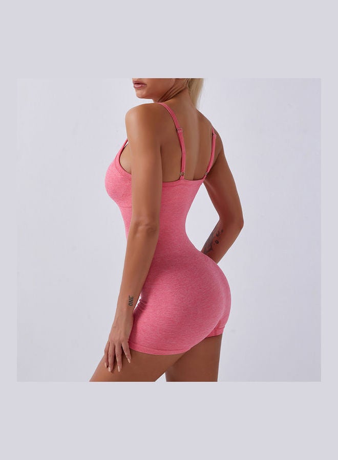 Women Spaghetti Straps Jumpsuits Yoga Workout Sportswear Solid Casual Rompers Pink  - Image 3