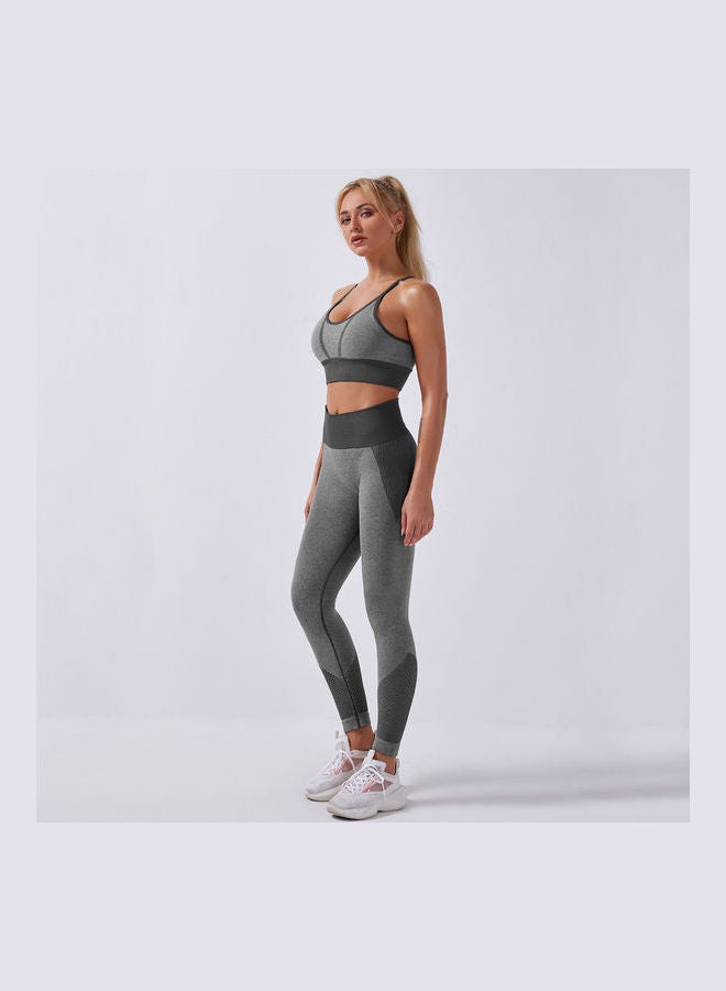 Women Workout Set Bra Tights Suit Adjustable Straps High Waist Leggings Dark Grey
