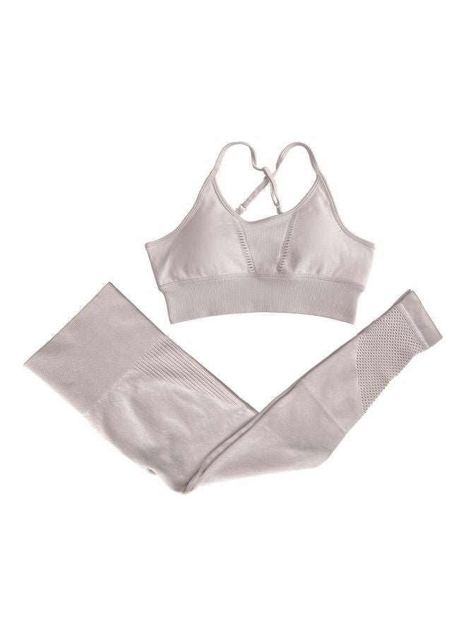 Women Workout Set Bra Tights Suit Adjustable Straps High Waist Leggings Grey - Image 4