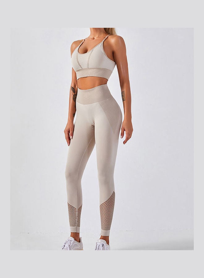 Women Workout Set Bra Tights Suit Adjustable Straps High Waist Leggings Grey - Image 3