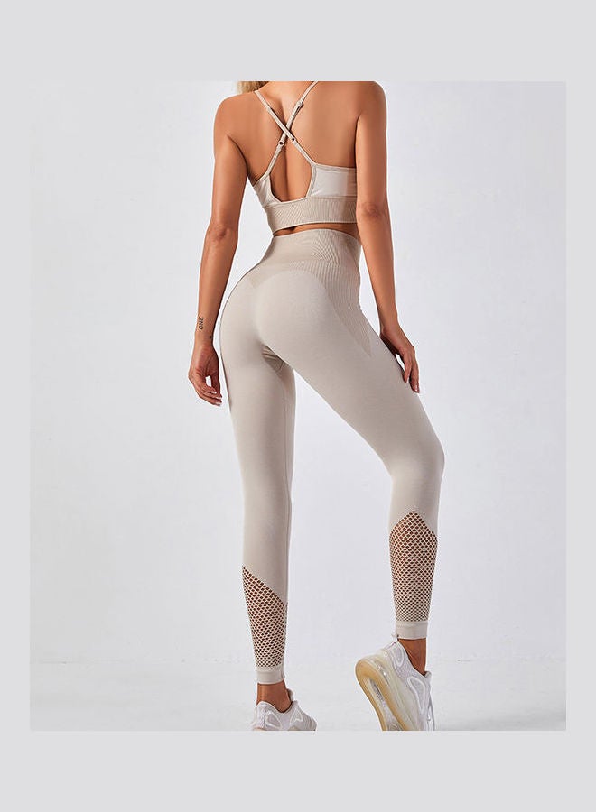 Women Workout Set Bra Tights Suit Adjustable Straps High Waist Leggings Grey - Image 2