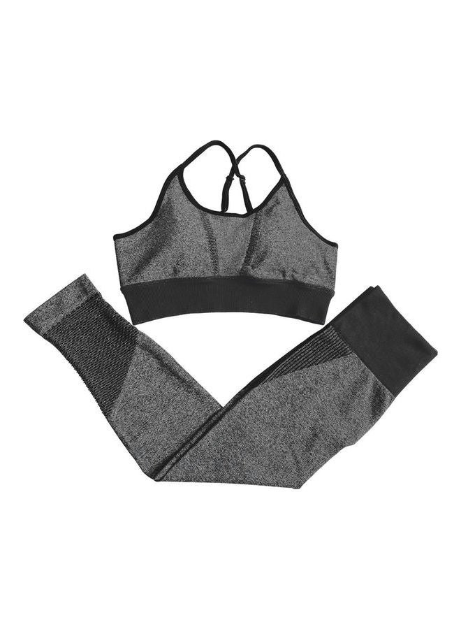 Women Workout Set Bra Tights Suit Adjustable Straps High Waist Leggings Dark Grey - Image 2