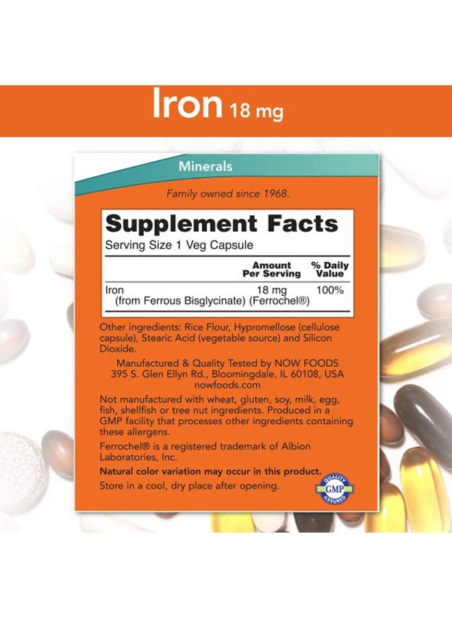 ناو فودز مكمل غذائي بمعدن الحديد الأساسي بتركيز 18 ملليغرام- 120 كبسولة نباتية - Image 2