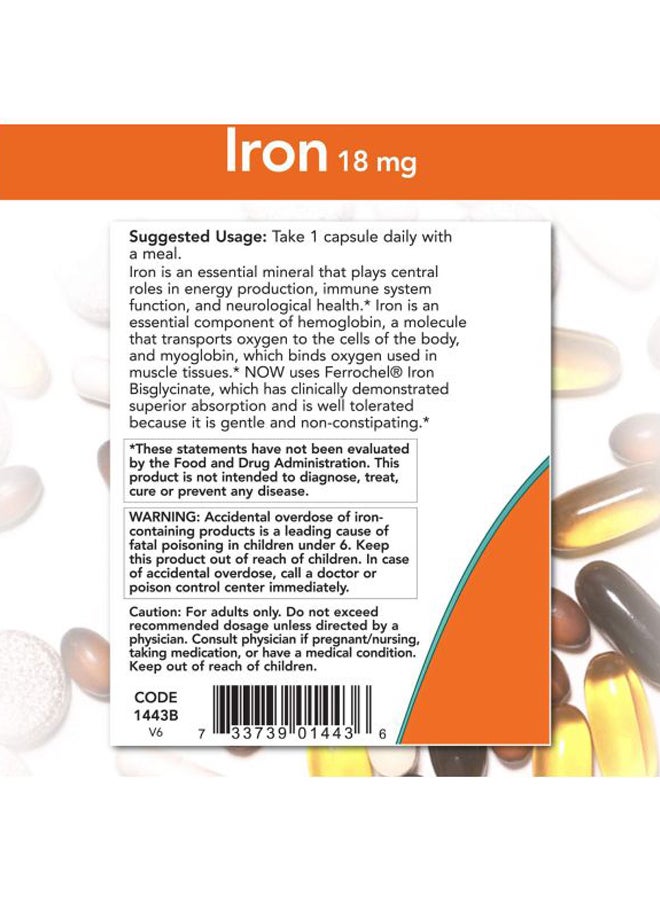 ناو فودز مكمل غذائي بمعدن الحديد الأساسي بتركيز 18 ملليغرام- 120 كبسولة نباتية - Image 3