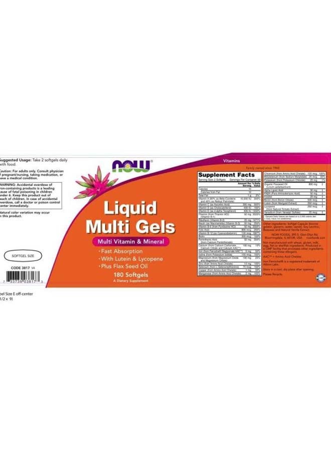 Now Foods Liquid Multi Gels Dietary Supplement - 180 Softgels - Image 3