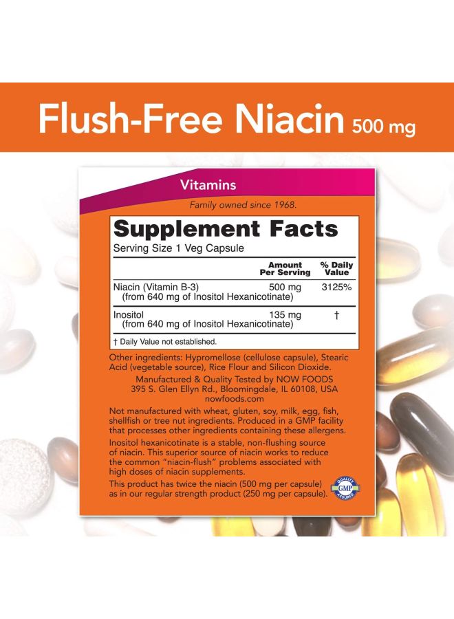 Now Foods - Flush-Free Niacin Dietary Supplement 500 mg - 90 Veg Capsules - Image 1