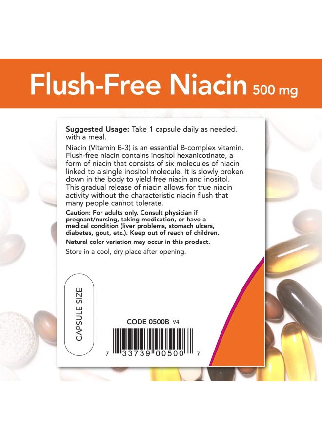 Now Foods - Flush-Free Niacin Dietary Supplement 500 mg - 90 Veg Capsules - Image 1
