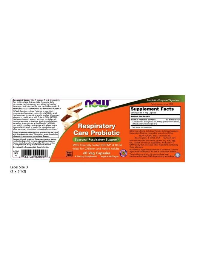 Now Foods Respiratory Care Probiotic Dietary Supplement - 60 Capsules - Image 2