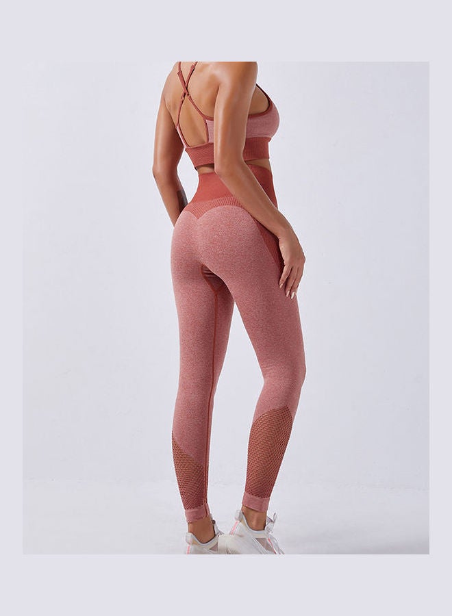 Women Workout Set Bra Tights Suit Adjustable Straps High Waist Leggings Pink - Image 2