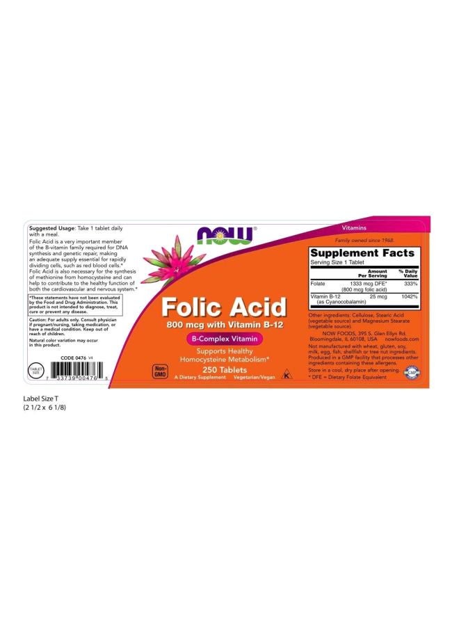 Now Foods - Folic Acid With Vitamin B-12 - 250 Tablets - Image 1