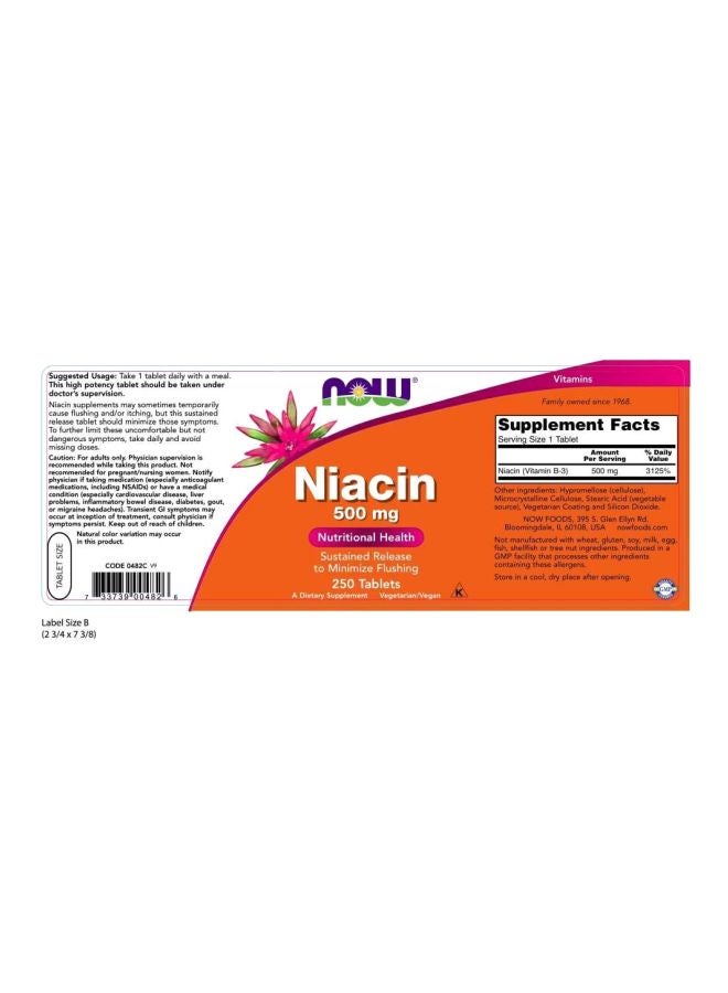 Now Foods Niacin Dietary Supplement 500 mg - 250 Tablets - Image 2