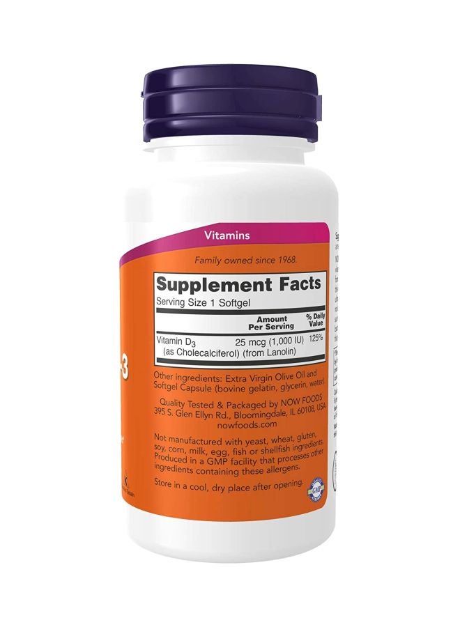 Now Foods - High Potency Vitamin D-3 1000 IU Dietary Supplement - 180 Softgels - Image 1