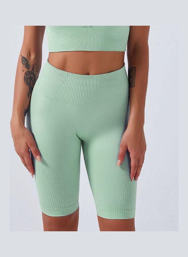 Solid Pattern Stretchy Sports Shorts Light Green  - Image 1