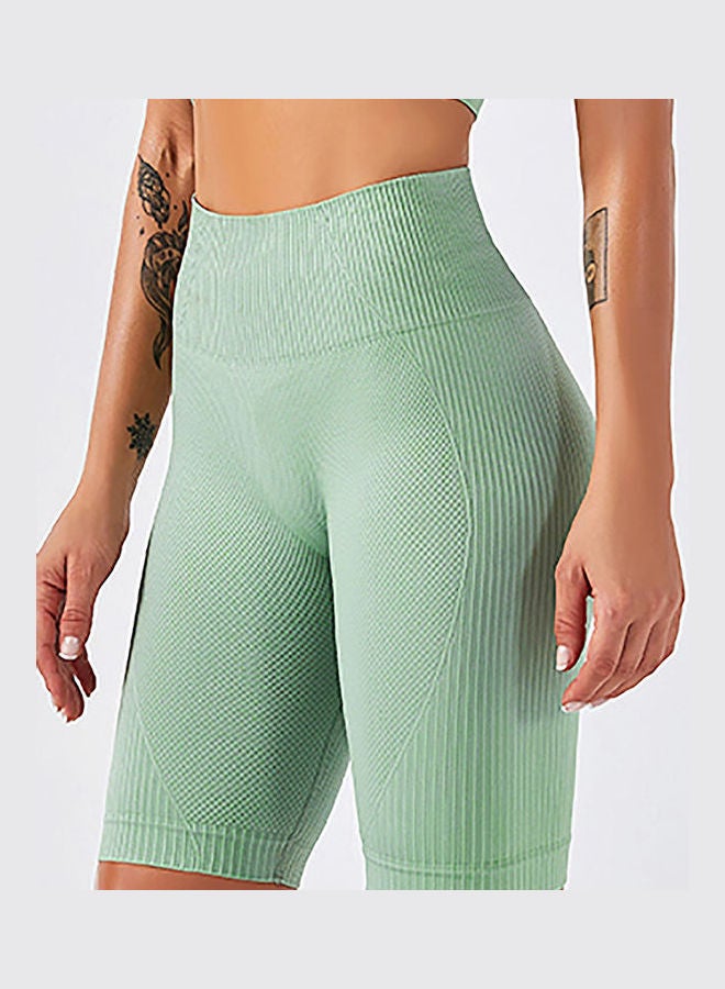 Solid Pattern Stretchy Sports Shorts Light Green  - Image 2