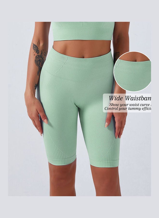 Solid Pattern Stretchy Sports Shorts Light Green  - Image 3