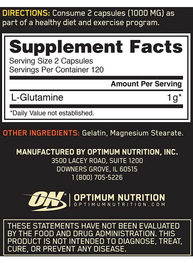 Optimum Nutrition On Glutamine Muscle Recovery Dietary Supplement - 240 Capsules  - Image 2