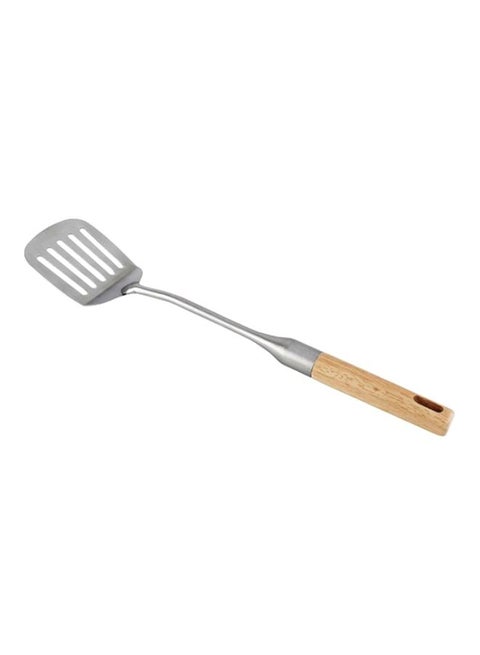Stainless Steel Slotted Turner With Rubber Wood Handle Silver