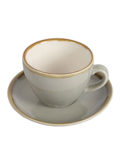 2-Piece Kiln Ergonomically Designed Fade-Proof Comfortable Grip Cup And Saucer Grey 11x9x7cm