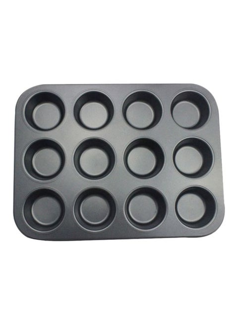 12-Hole Muffin Pan Cupcake Mould Black 35x26.5x2.8cm