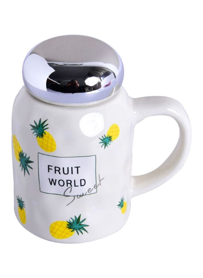 شاربدو قدح سيراميك بتصميم أناناس وخوخ أبيض/أصفر/أخضر - Image 1