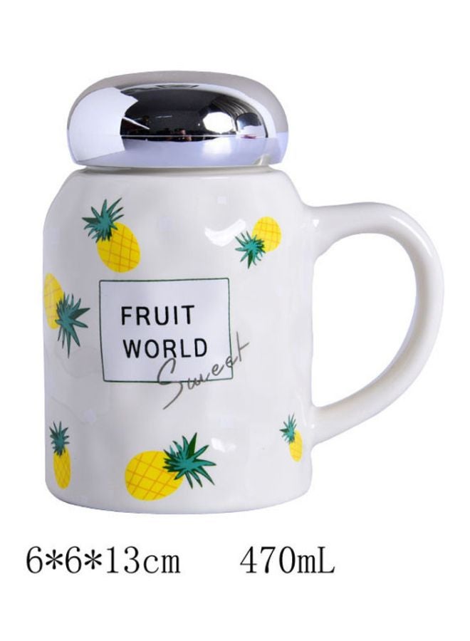 شاربدو قدح سيراميك بتصميم أناناس وخوخ أبيض/أصفر/أخضر - Image 2