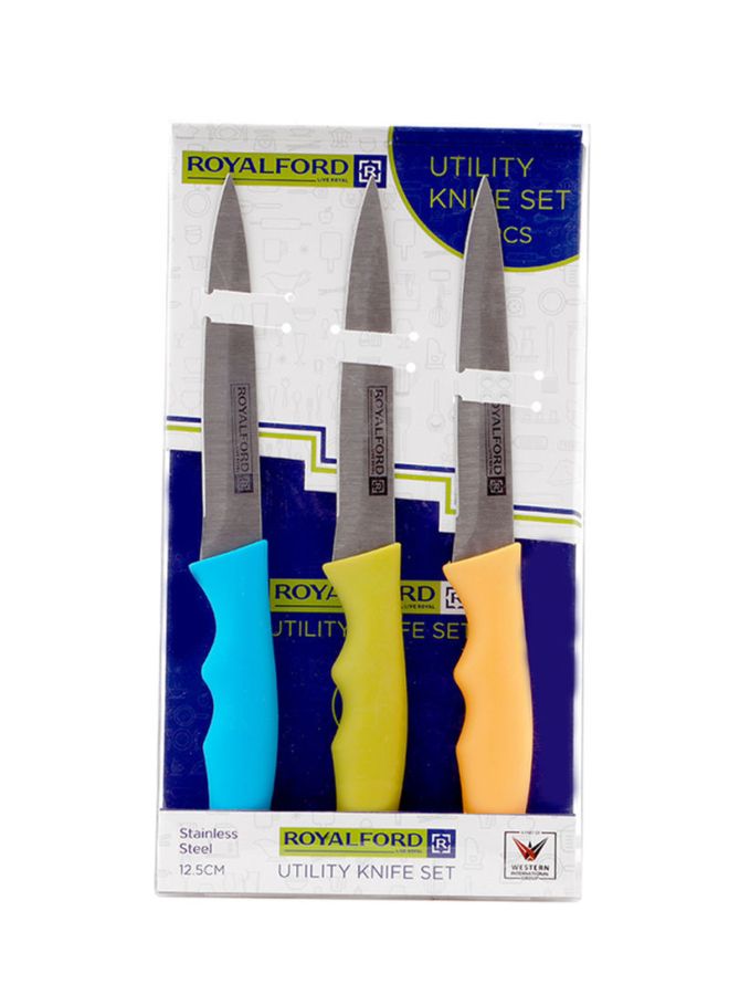 Royalford - 3Pcs Utility Knife Set Multi Color Assorted Color 13.3X 1.8X24.5 Cm - Image 1