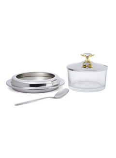 Malaika Gold Sugar Bowl With Spoon Clear/Silver 10cm - v1615309689/N22234591A_2