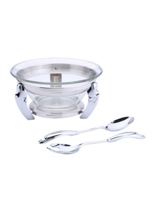 ريجنت طقم سلطانيات السلطة لوكس من الستانلس ستيل مع طقم أدوات تقديم من 3 قطع فضي / شفاف 21.6x31.4x31.2سم - Image 1