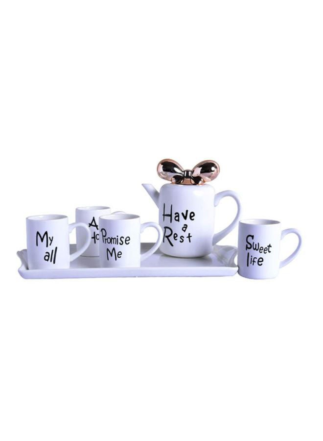 Sharpdo 6-Piece Ceramic Butterfly Knotted Teapot Set White/Black - Image 1