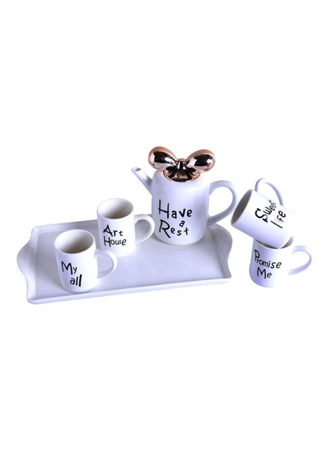 Sharpdo 6-Piece Ceramic Butterfly Knotted Teapot Set White/Black - Image 2