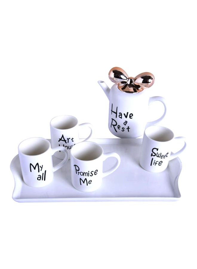 Sharpdo 6-Piece Ceramic Butterfly Knotted Teapot Set White/Black - Image 3