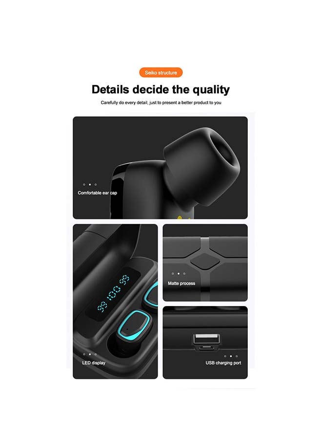 Captaintech Wireless Earbuds With 2000mAh Charging Case Black - Image 4