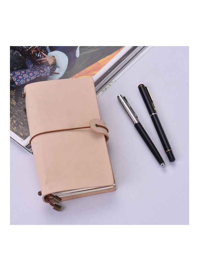 Leather Notebook With Elastic Strap Beige - Image 5