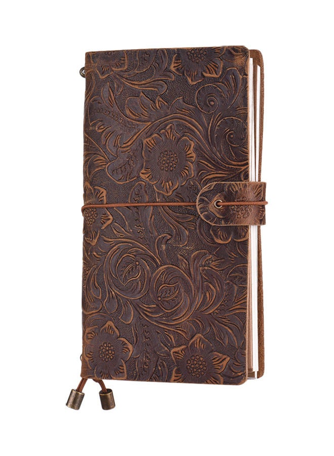 Leather Embossed Notebook With Elastic Strap Brown - Image 1