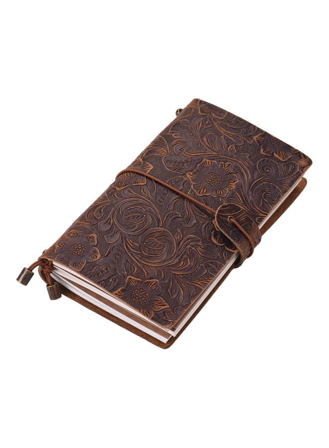 Leather Embossed Notebook With Elastic Strap Brown - Image 2